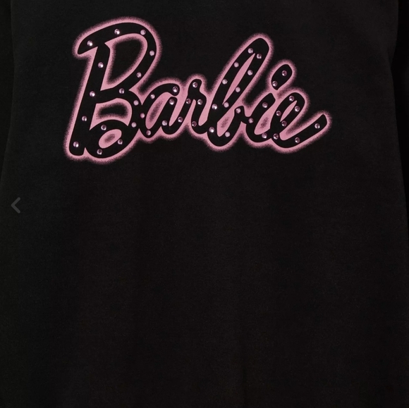 Barbie Rhinestone Logo Sweatshirt A BoxLunch Exclusive Size Large Black Pink - Picture 5 of 5